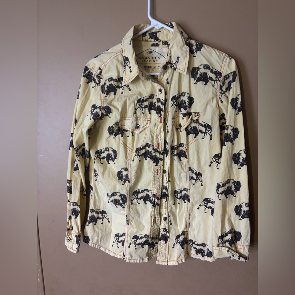 Barn Fly Trading Western Buffalo Print Button Up Shirt Women's Medium